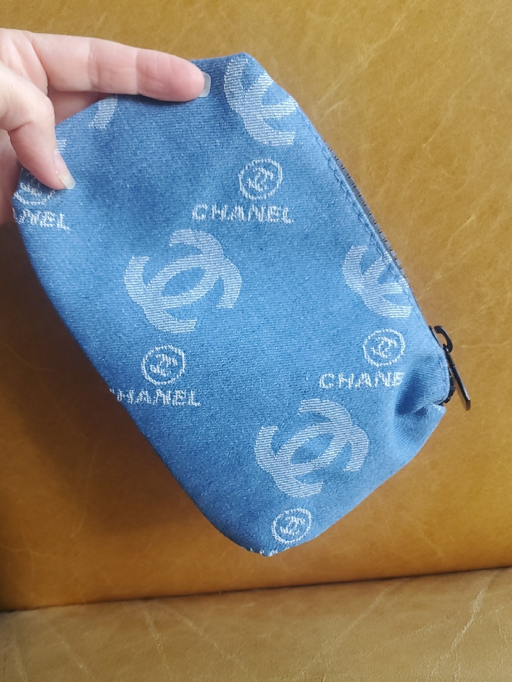CHANEL Denim Jean Blue Logo Cosmetic Bag Clutch Pouch - Picture 8 of 8